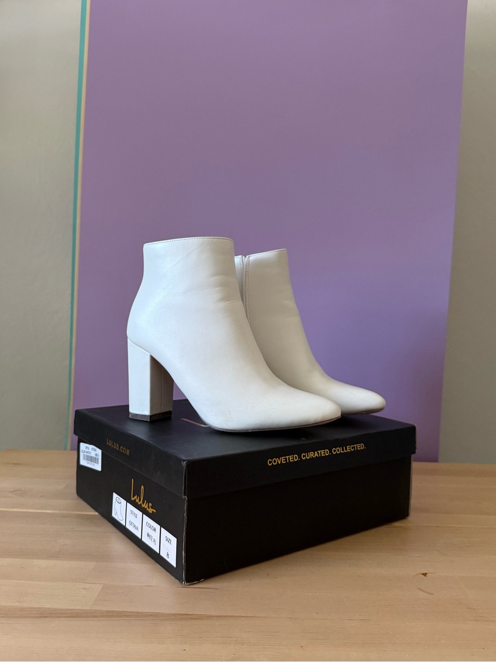 Lulu's Ottava White Leather Block Heel Ankle Boots